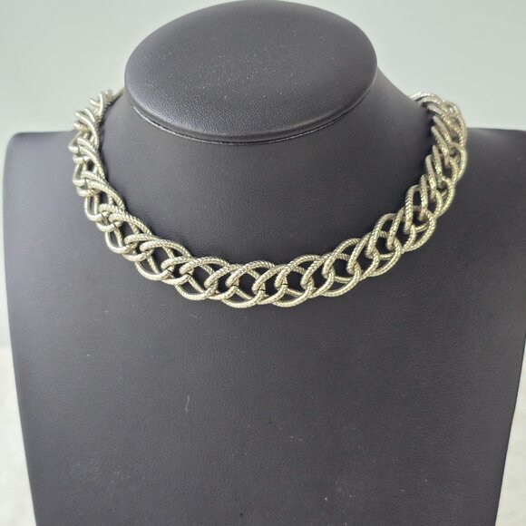 Silver Double Pebble Link Chunky Choker with Lobster Clasp - Picture 8 of 8